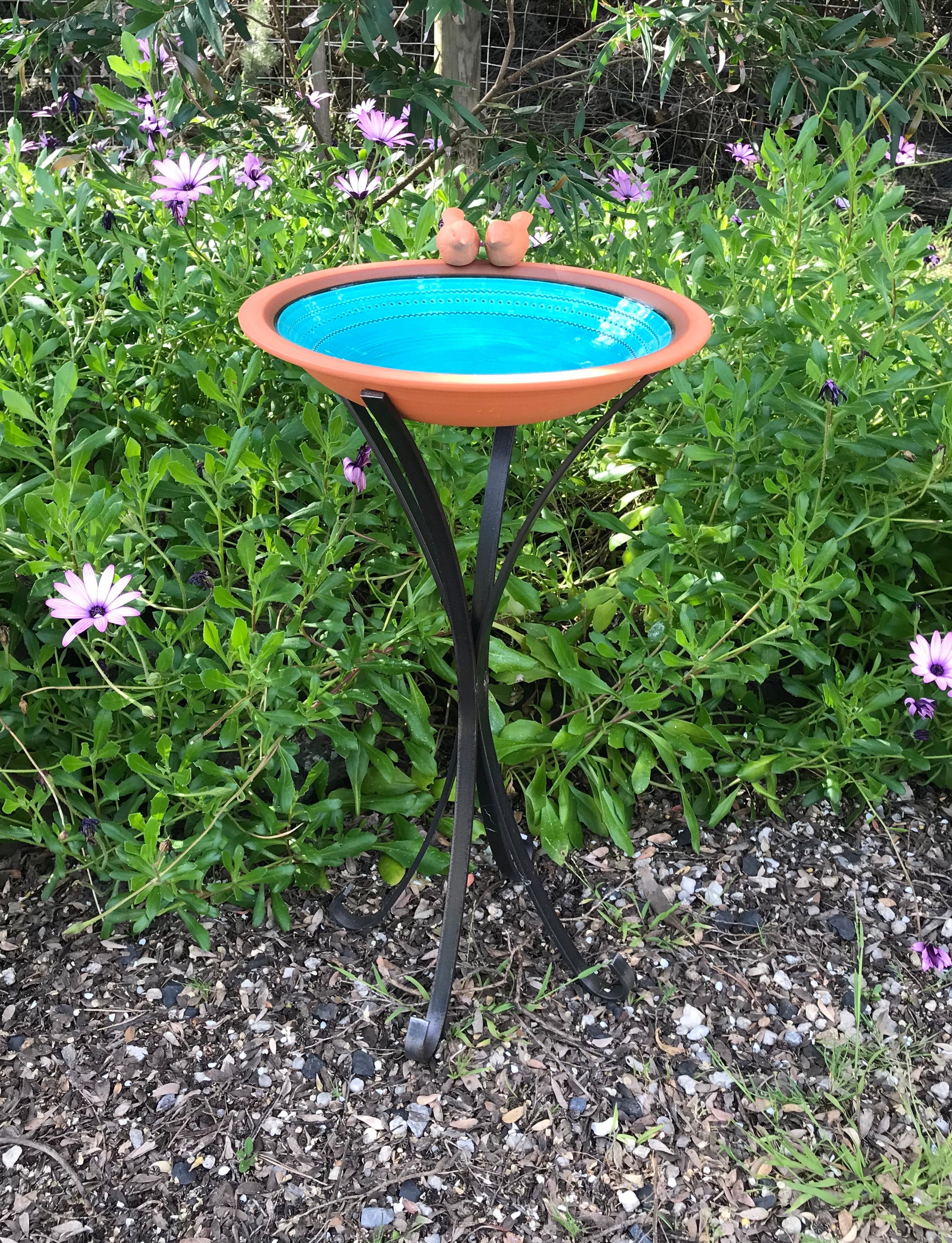 Large Birdbath in Turquoise with Stand | A Day with Clay